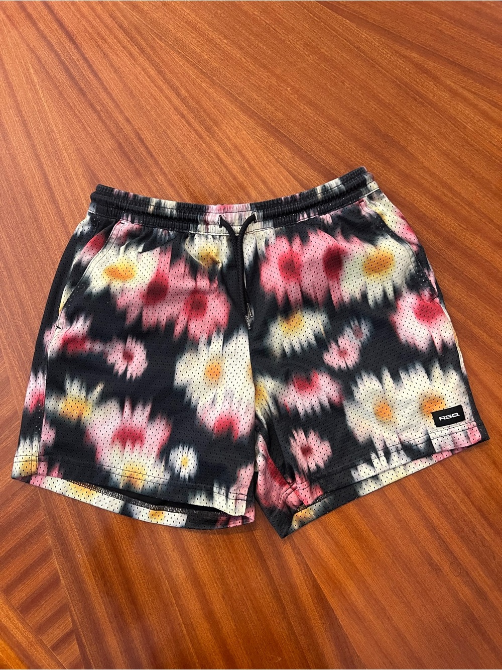 RSQ Floral Mesh Athletic Drawstring Shorts - Black, Pink, White, Yellow
